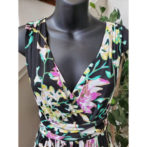 Jennifer Lopez Women's Black Floral Rayon V-Neck Sleeveless Long Maxi Dress XS - Picture 5 of 10